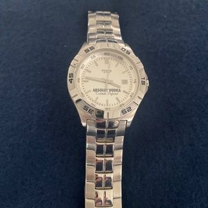 Fossil watch stainless steel with Absolut logo.